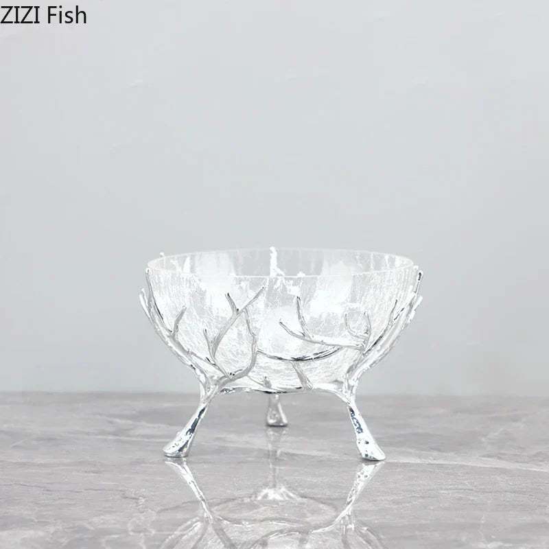 DecorBites™ Golden Branches Glass Bowl Set for Home Kitchen Desserts and Snacks