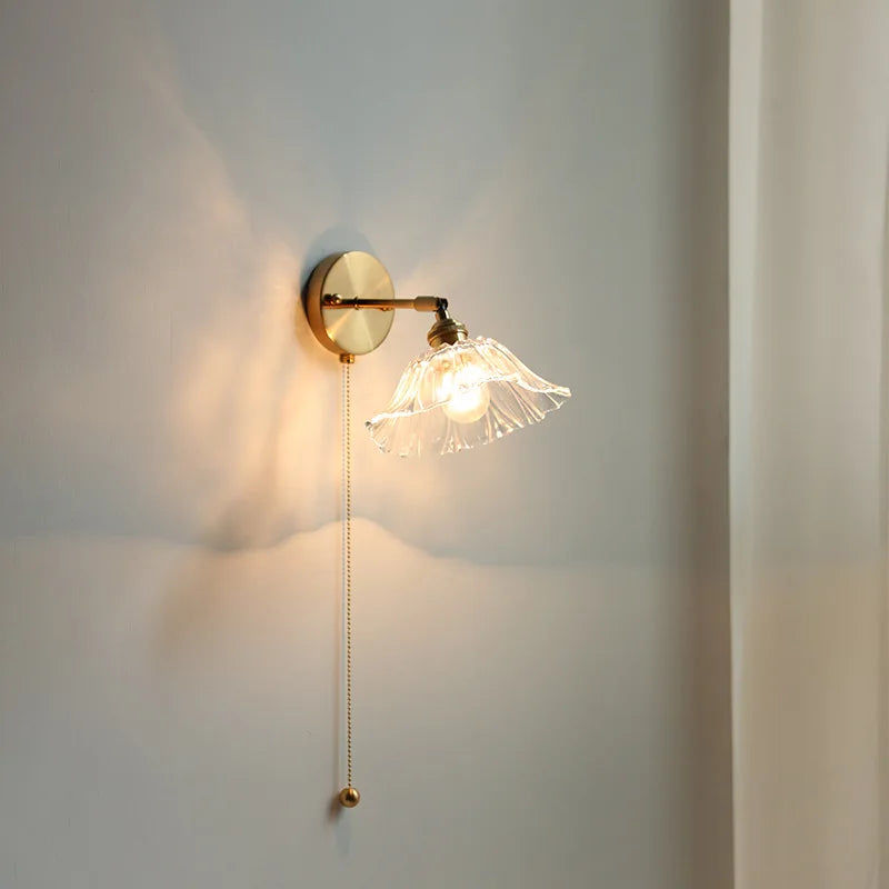 DecorBites™ Glass Shade LED Wall Light with Pull Chain Switch - Plug-In Bedroom Lamp