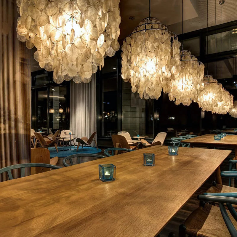 DecorBites™ Aeolian Bells Shell Chandelier for Mediterranean Living Room, Shop, Bar, and Restaurant