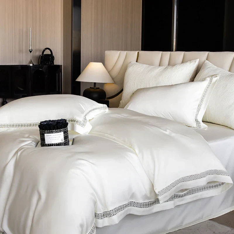 DecorBites™ Eucalyptus Fiber Duvet Cover Set: Soft, Silky, Cool, Hollow Edge, Summer Bedding