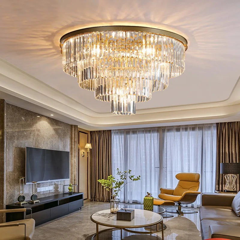 DecorBites™ Gold LED Crystal Ceiling Light for Modern Living Room, Luxury Home Decor