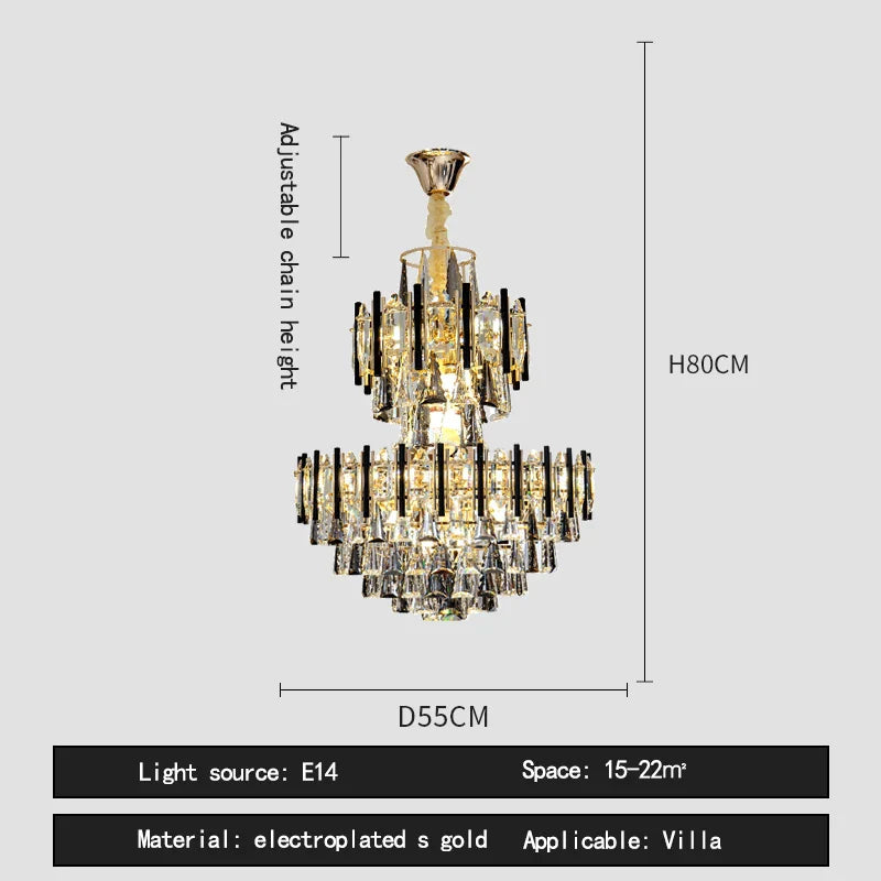 Modern crystal gold and black pendant light living room chandelier
