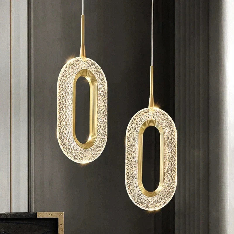 DecorBites™ Crystal Oval Gold Ring Pendant Light Chandelier for Living Room & Bedroom