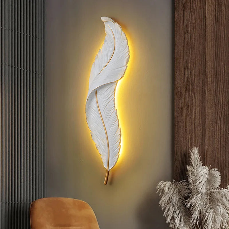 DecorBites™ LED Feather Wall Sconces for Living Room Bedroom Hotel Hall Decor