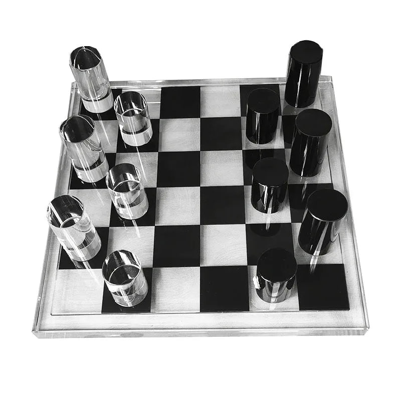 DecorBites™ Geometric Crystal Chessboard: Transparent Chess Set Home Decor & Figurines