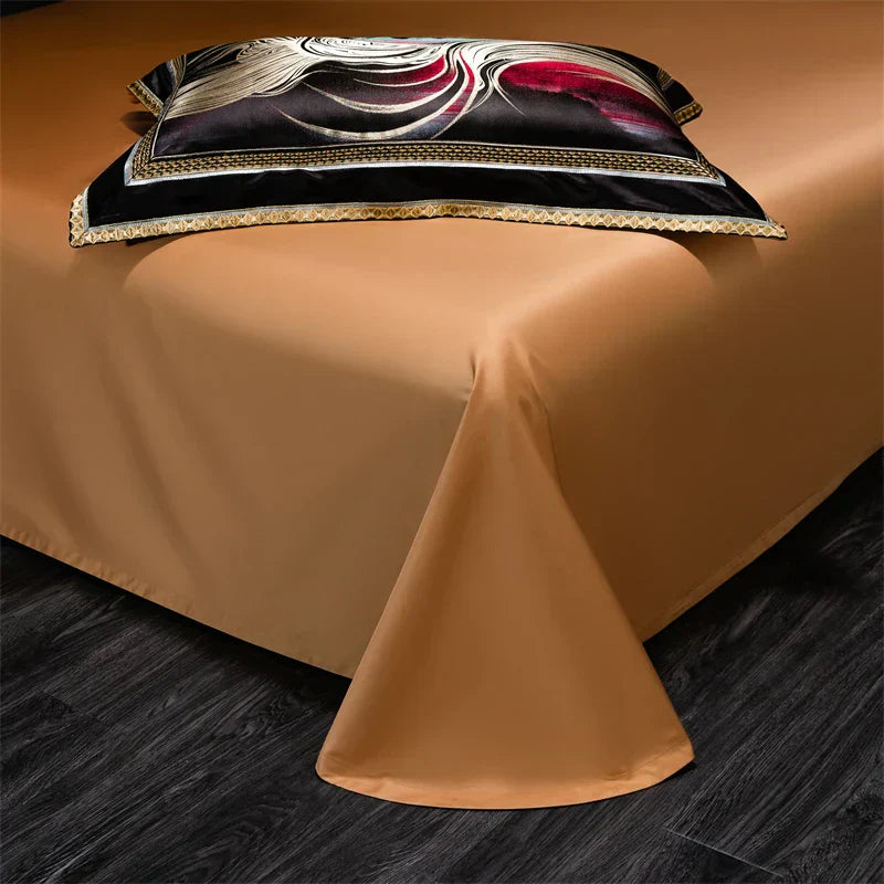 DecorBites™ Embroidered Brocade Egyptian Cotton Duvet Cover Set, Black Gold