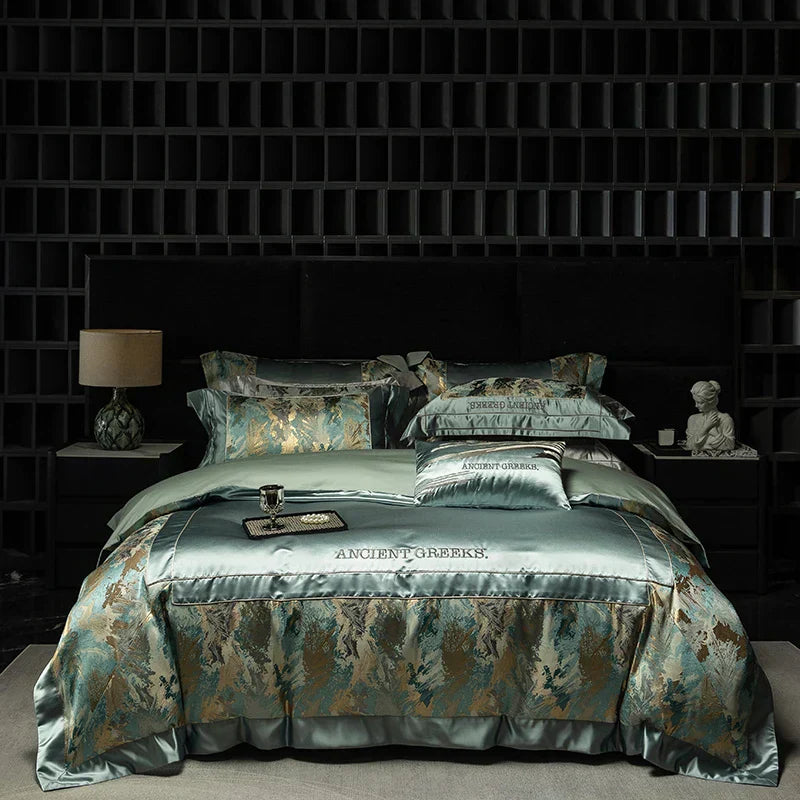 DecorBites™ Luxe Brocade Jacquard Bedding Set with Egyptian Cotton & Embroidery