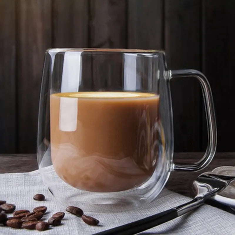 DecorBites™ Glass Coffee Mug with Heat Resistant Handle – Bar Drinkware Cup