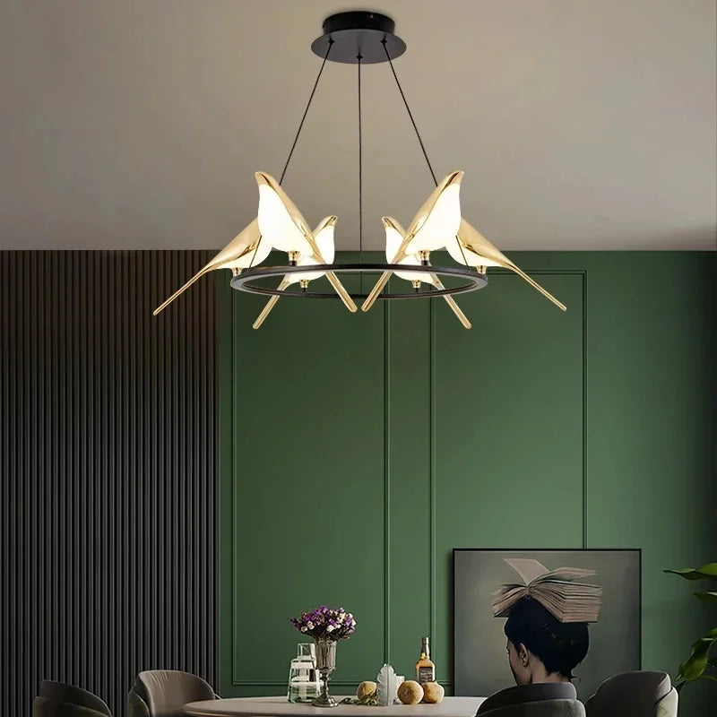 DecorBites™ Gold Magpie Bird LED Ceiling Chandelier for Dining Room Decor