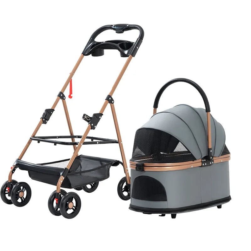 3 in 1 Folding Pet Stroller Detachable Carrier Easy Lock Canopy 30lbs for Medium Dogs Small Dogs Cats
