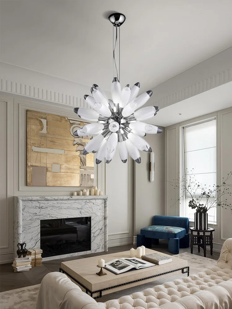 Modern white & silver flower led globe pendant light dining room