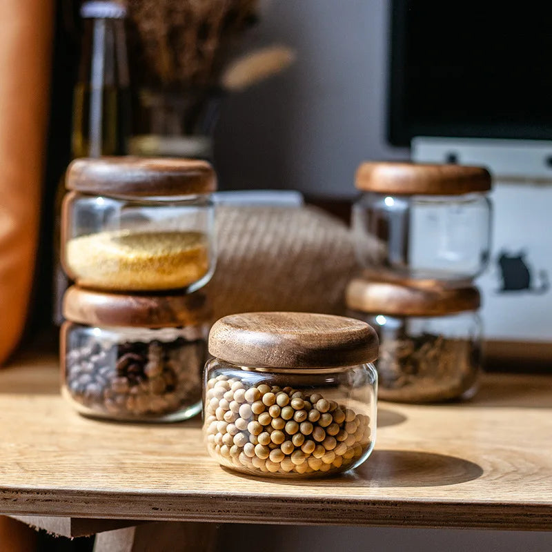 DecorBites™ Glass Spice Jar with Acacia Wood Lid, 10oz Airtight Storage Container