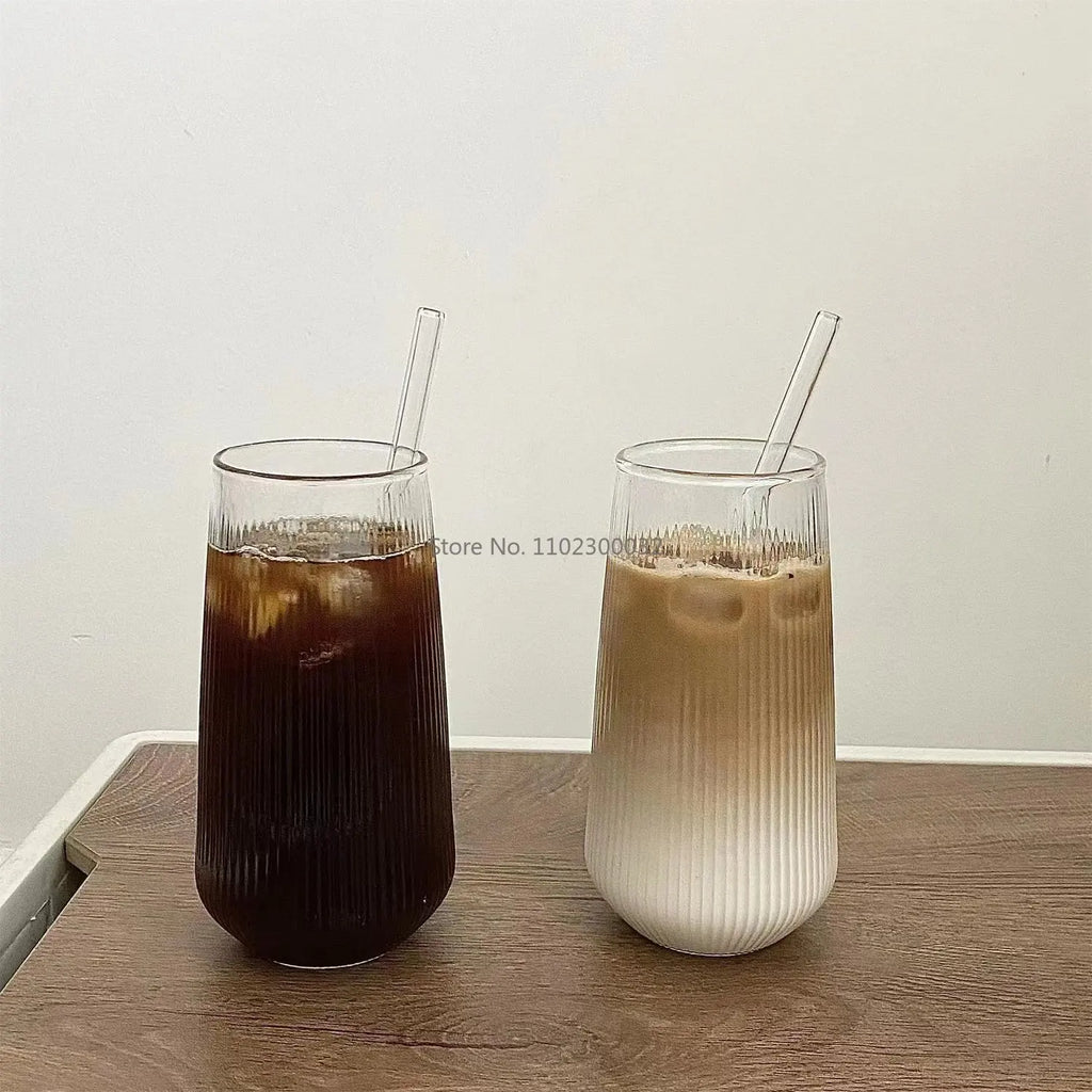 DecorBites™ Clear Glass Coffee Cups Set of 6 - Heat-Resistant Vertical Design for Various Drinks