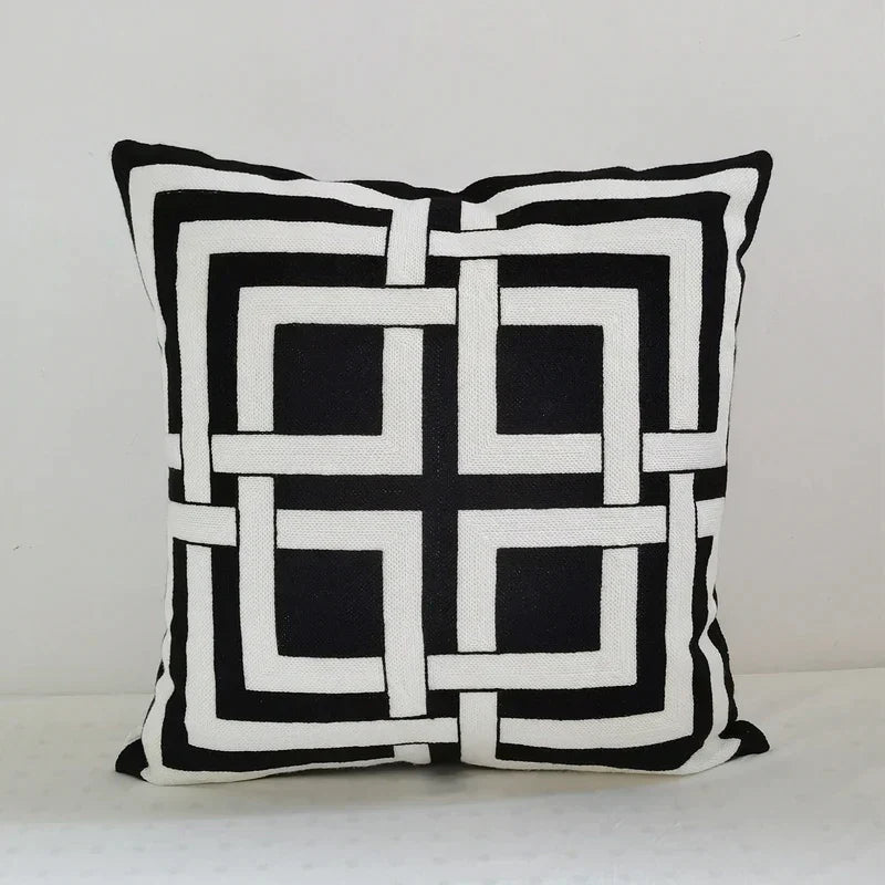 DecorBites™ Geometric Embroidery Cushion Cover 45x45cm Black Grey Soft Cozy for Home Decor