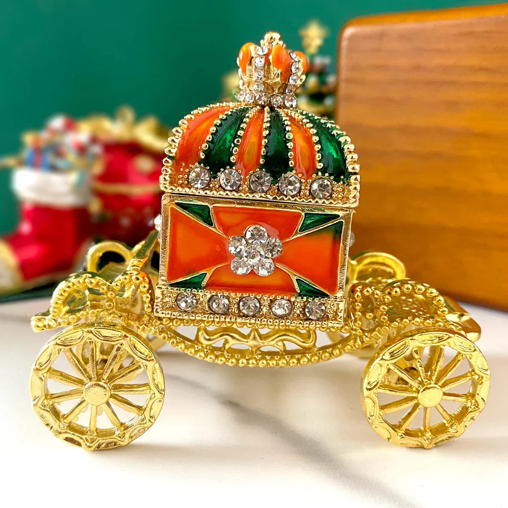 DecorBites™ Enamel Crown Jewelry Box Carriage Figurine Wedding Ring Holder Shrine Home Decor