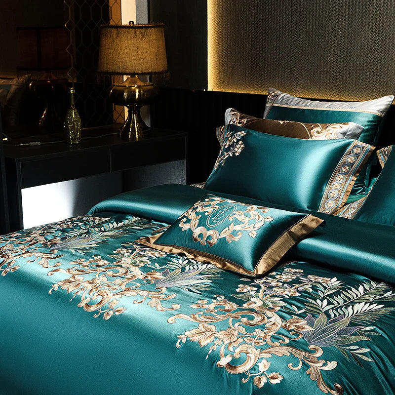 DecorBites™ Luxe Brocade Embroidered Cotton Bedding Set - Vintage European Aristocratic Style