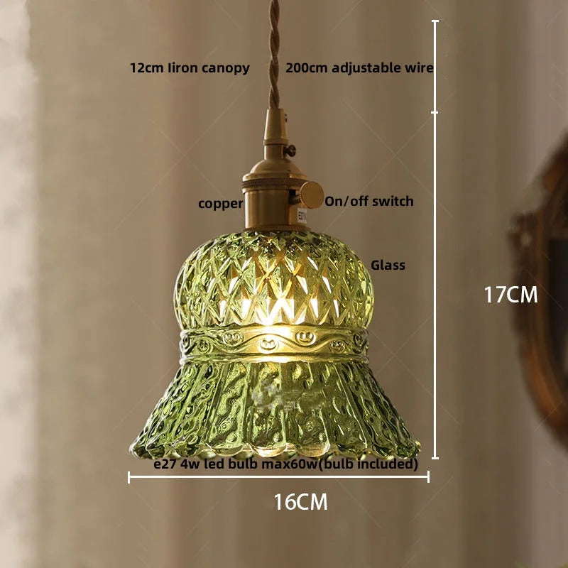 DecorBites™ Green Glass LED Pendant Light | Nordic Modern Copper Knob Switch Hanging Fixture