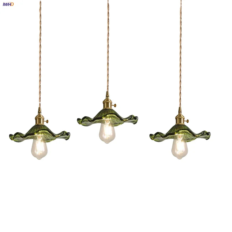 DecorBites™ Green Flower Glass Pendant Light for Kitchen Bar Restaurant, Modern Wire Adjustable Hanging Lamp