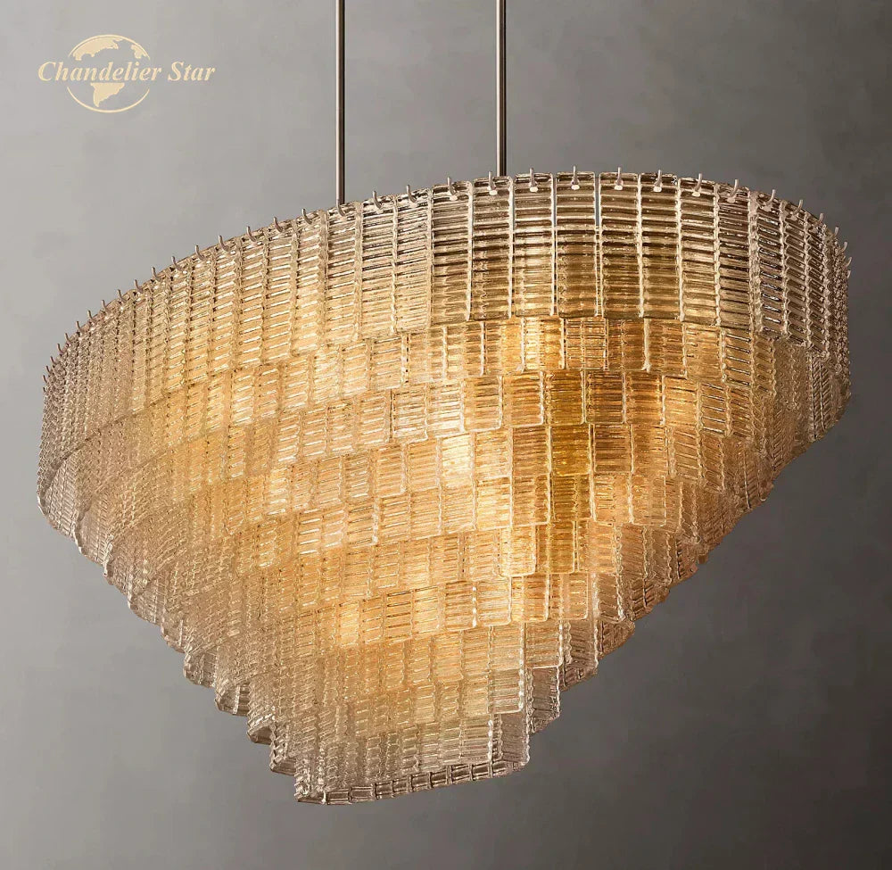 DecorBites™ Clear Smoke Glass Oval LED Chandelier - Modern Retro Black Metal-B