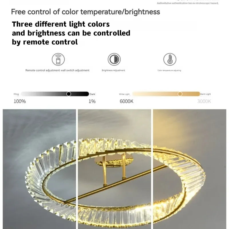 DecorBites™ Gold Ring Crystal LED Ceiling Chandelier for Bedroom Living Room Hallway