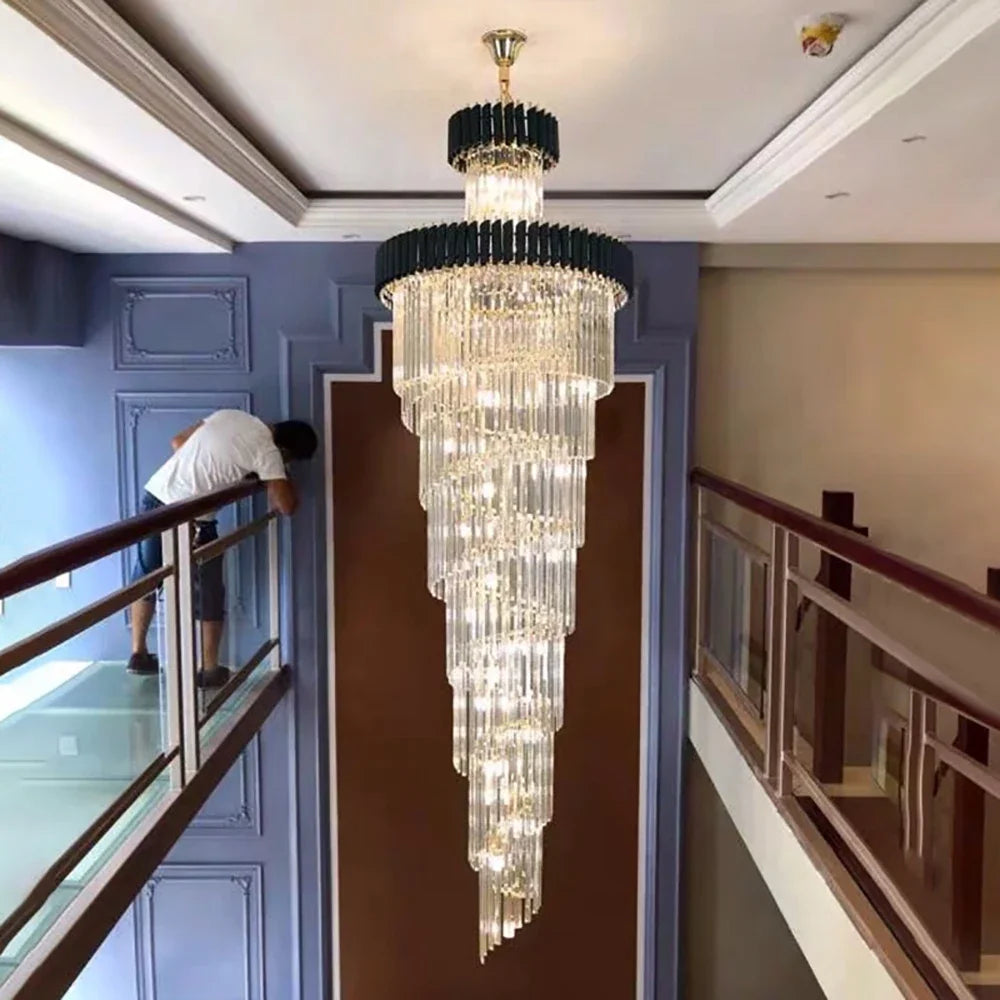 DecorBites™ Crystal LED Chandeliers: Luxury Multi-layer Staircase Lighting, Black Stainless Steel