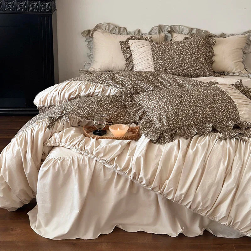 DecorBites™ French Floral Washed Cotton Bedding Set, Duvet, Sheet, Pillowcases