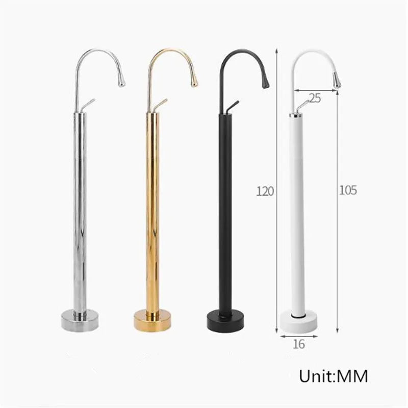 DecorBites™ Black Brass Floor Standing Bathtub Faucet with Long Water Drop Design