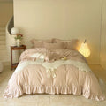 DecorBites™ Lace Embroidery Princess Bedding Set - Duvet Cover, Sheet, Pillowcases - Blue Pink Purple