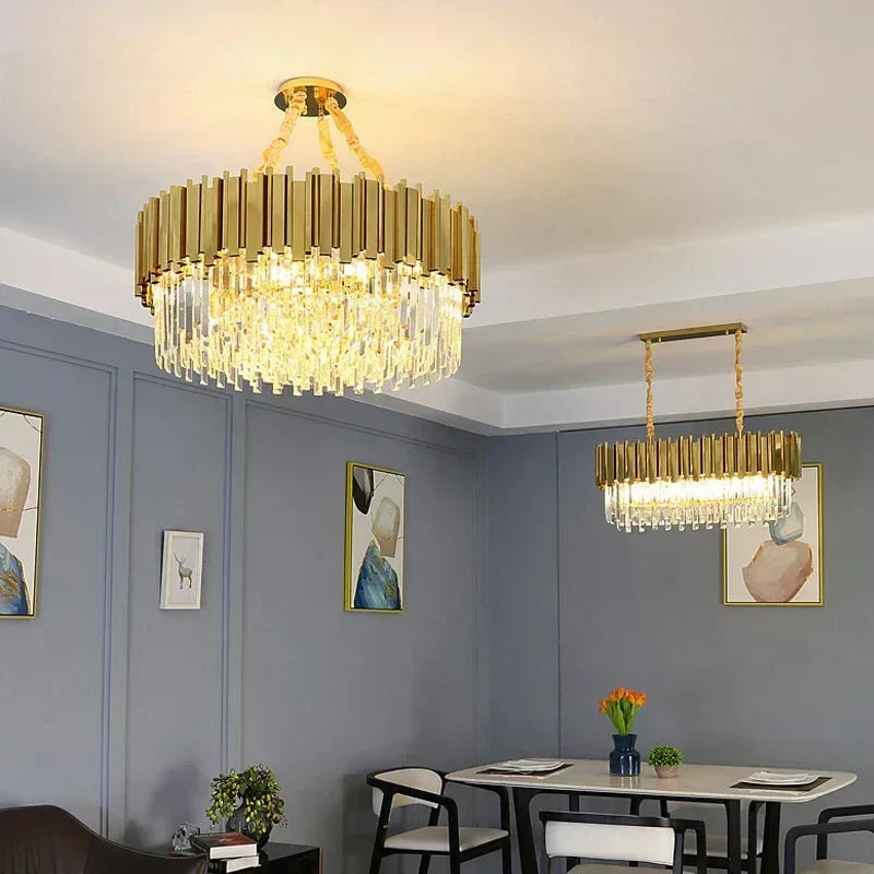 DecorBites™ Golden Luxury Chandelier: Elegant Crystal Ceiling Light for Hotel Living Room