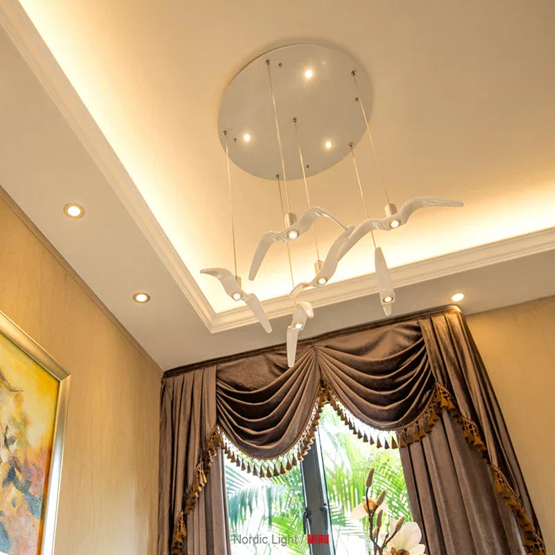 Modern white led seagull chandelier – dining room pendant light