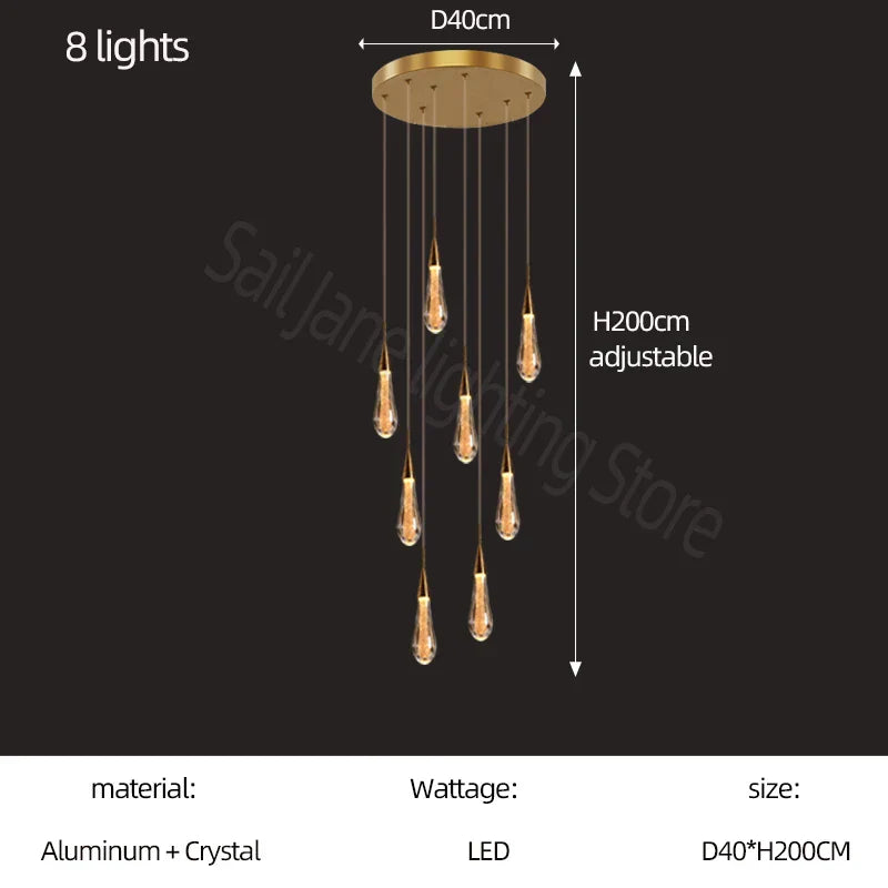 DecorBites™ Gold Crystal Chandelier for Modern Living, Dining & Stair Lighting