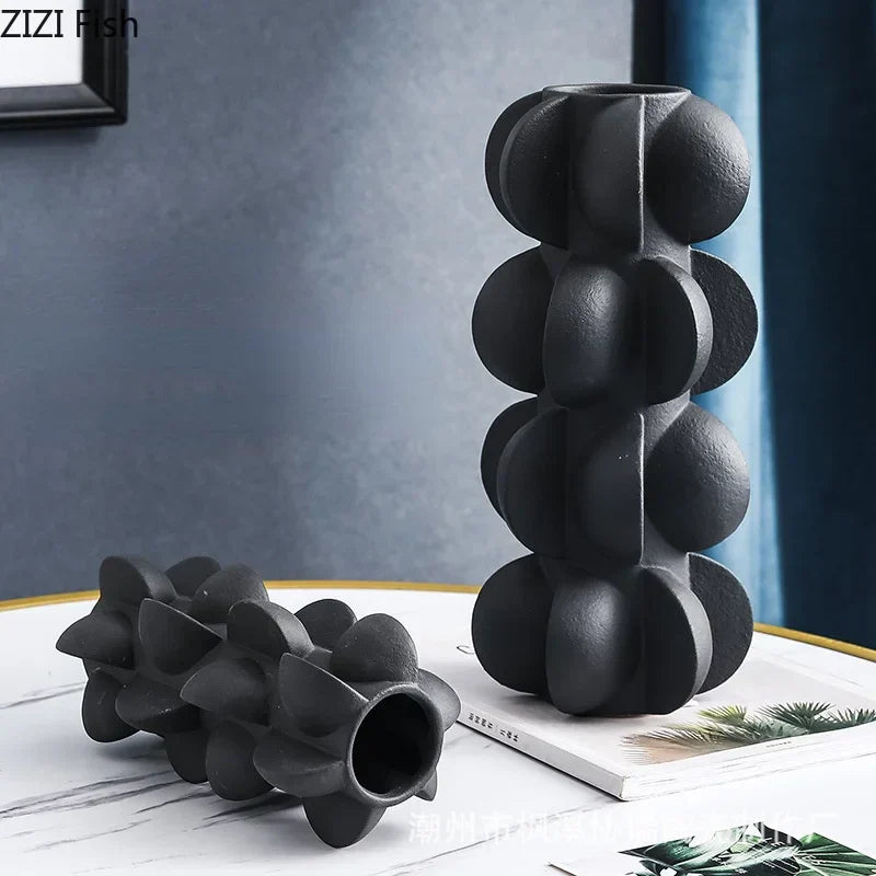 DecorBites™ Geometric Spiral Resin Vase - Black and White Flower Vase for Home Decor