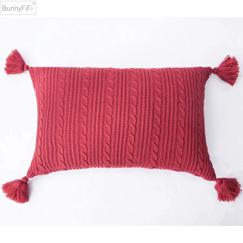 DecorBites™ Knit Pillow Case 45x45cm Soft Decorative Cushion Cover Tassels Sofa Bed