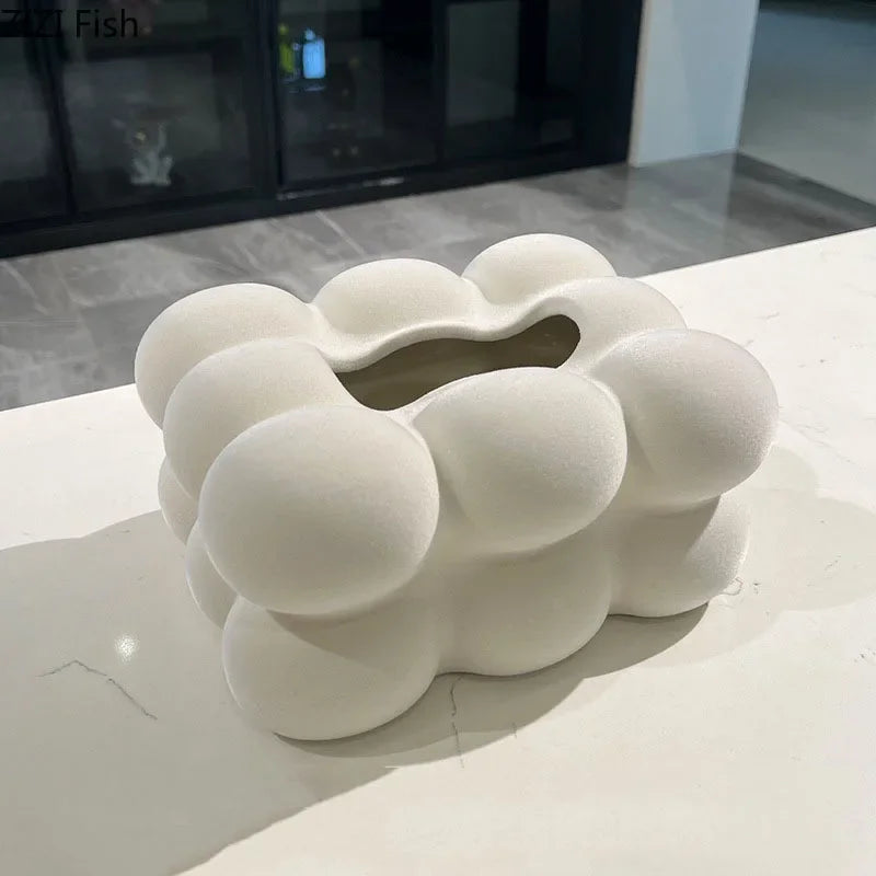 DecorBites™ Cloud Ceramic Tissue Box - White Porcelain Desk Decoration