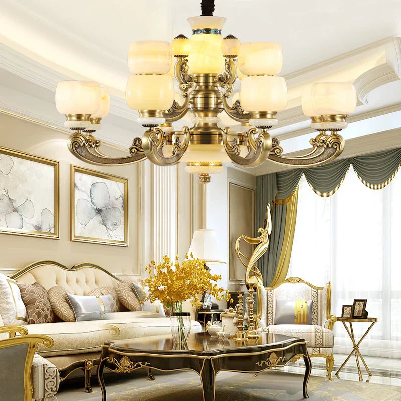 DecorBites™ Jade Chandelier: Stylish Chinese Zen Living Room Lamp for Duplex Building by Guangdong Zhongshan