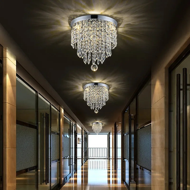 DecorBites™ Crystal Led Chandelier: Small Luxury Gold/Silver Ceiling Light for Home Living Room Hallway