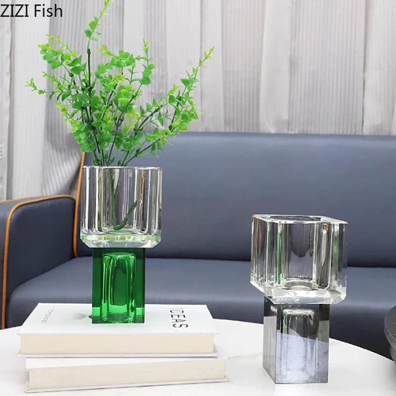 DecorBites™ Crystal Glass Vase with Artificial Flowers, Modern Home Decor