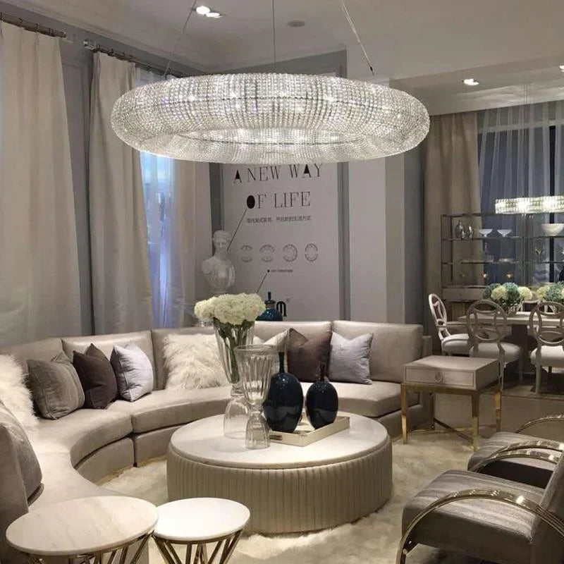 DecorBites™ Crystal Circle Chandelier Pendant Lamp for Modern Luxury Living Room Decor