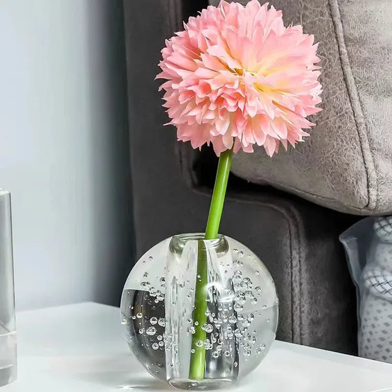 DecorBites™ Crystal Bubble Ball Vase with Artificial Flowers for Desk Decoration