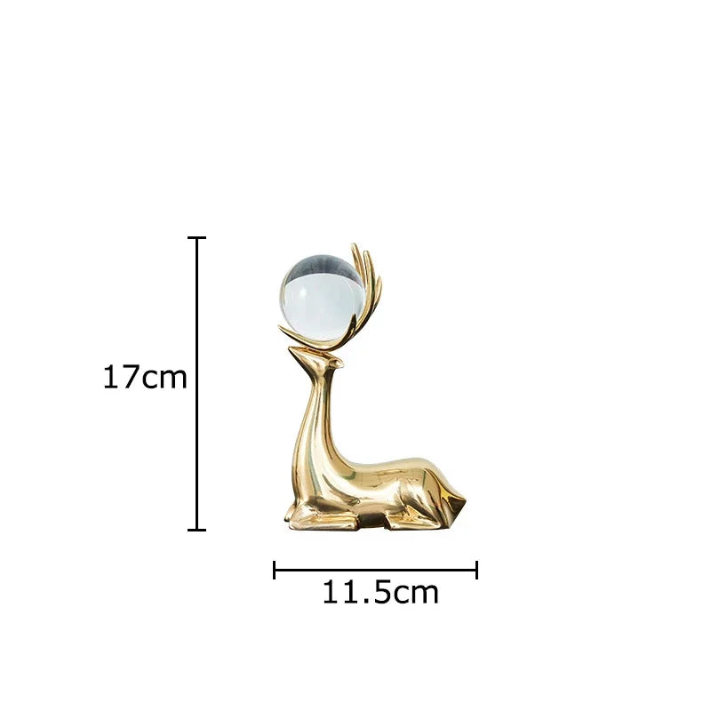 DecorBites™ Golden Deer Crystal Ball Antler Sculpture - Room Decor