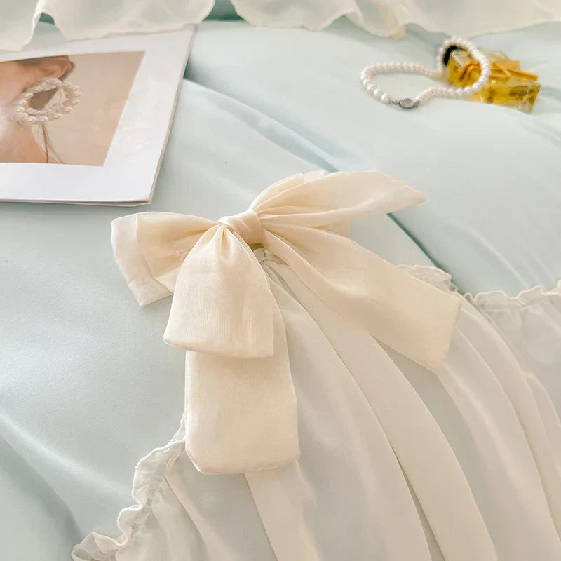 DecorBites™ Korean Lace Bow Bedding Set: Luxury Princess Quilt Cover for Girls Wedding Home Textiles