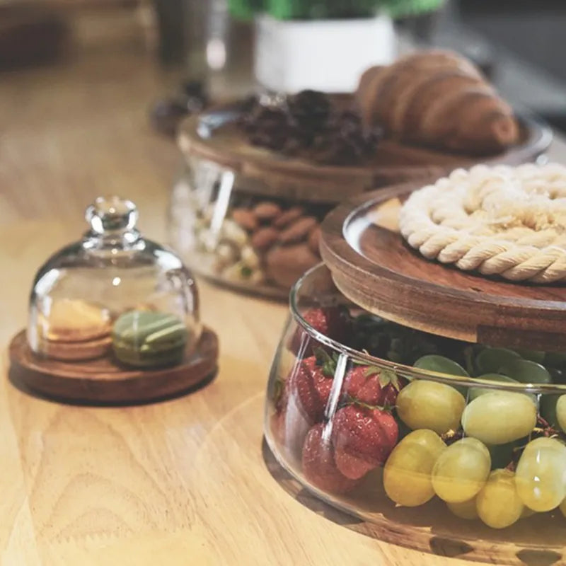 DecorBites™ Glass Food Storage Containers with Wooden Lid | Stylish Kitchen Organizer