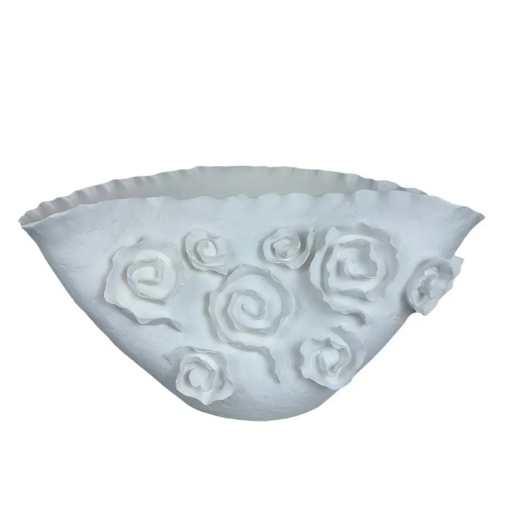 DecorBites™ Embossed Rose Ceramic Flower Vase Handmade Porcelain Craft Home Decor