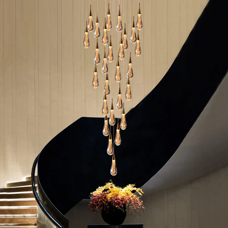 DecorBites™ Gold Crystal Chandelier for Modern Living, Dining & Stair Lighting