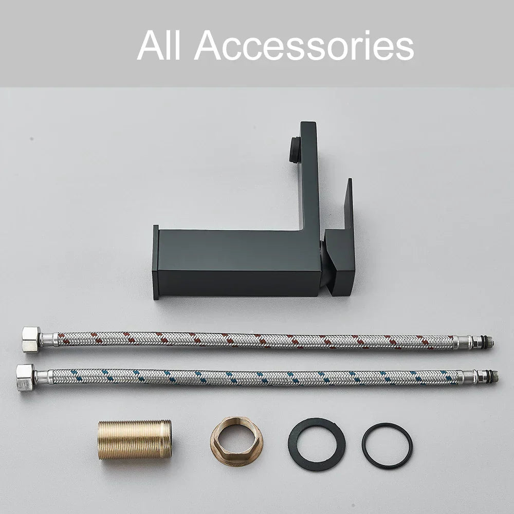 DecorBites™ Black Brass Square Basin Faucet: Bathroom Washbasin Mixer Tap, Single Handle Tall Model.