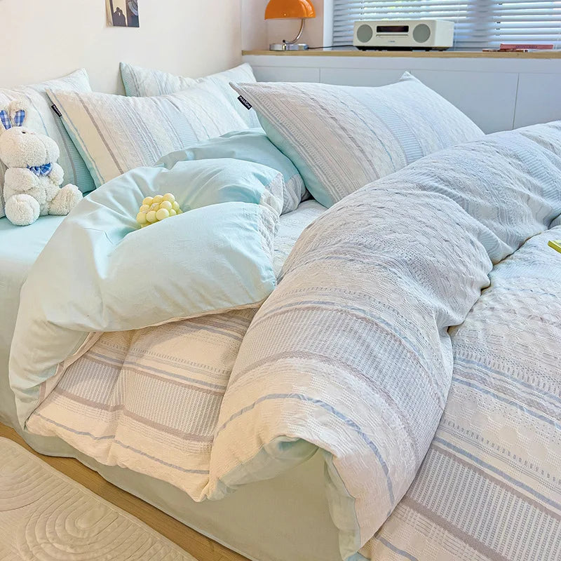 DecorBites™ Cotton Jacquard Bedding Set - Single Double Queen King Size Bedclothes