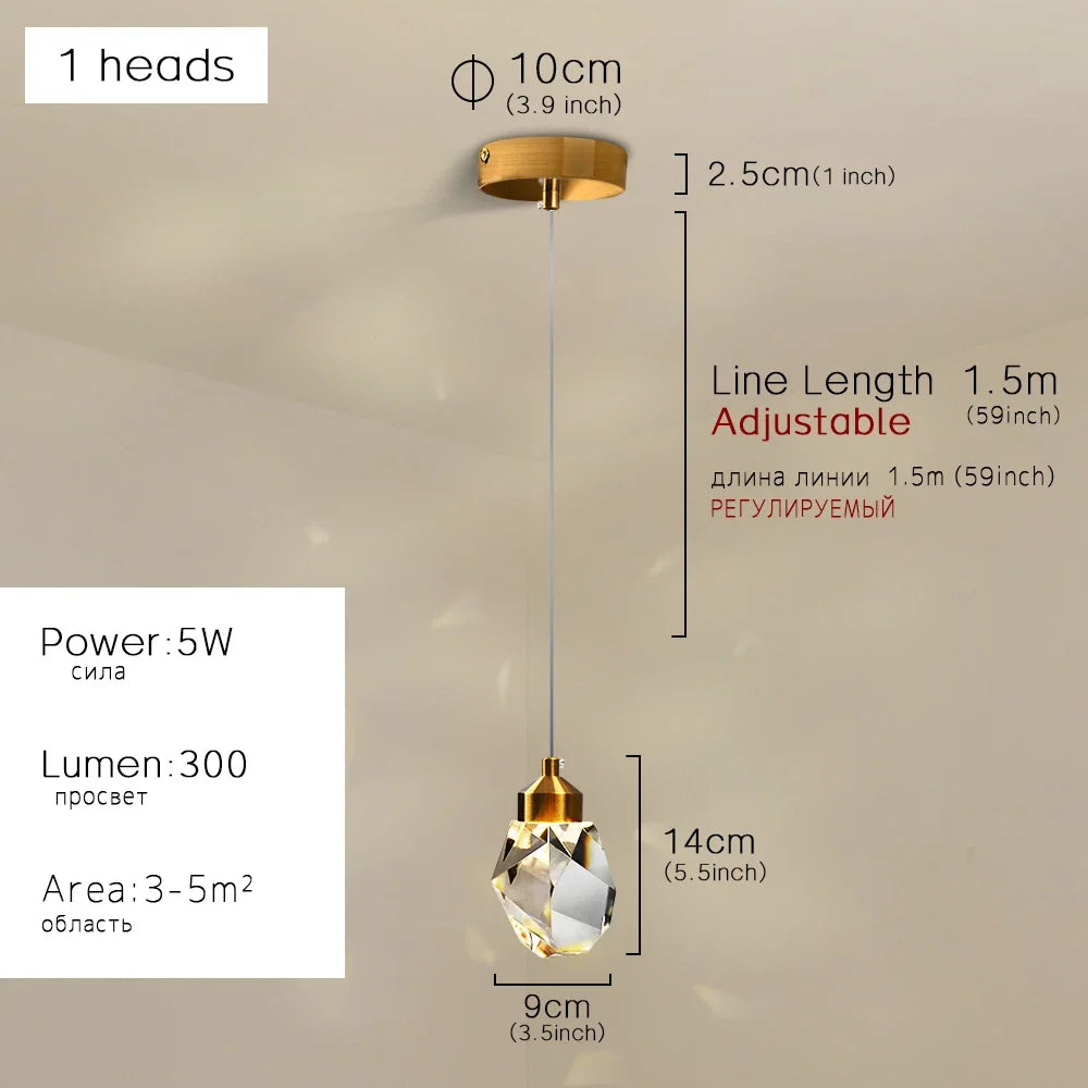DecorBites™ K9 Crystal Dining Chandeliers: Gold Wire Hanging Ceiling Lights for Bedroom, Balcony, Bar Room