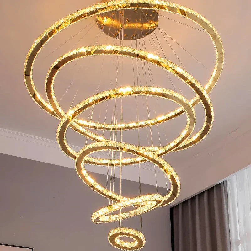 DecorBites™ Crystal Stair Chandelier: Modern Indoor LED Ceiling Hanging Light