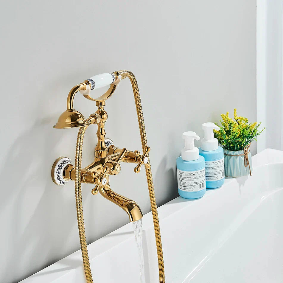 DecorBites™ Golden Black Bathtub Faucet with Hand Shower and Rotate Spout