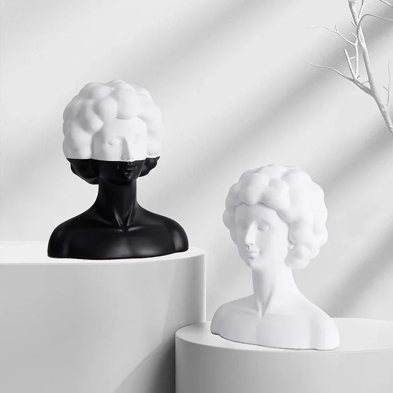 DecorBites™ Abstract Portrait Resin Figure Sculpture Black and White Home Decor
